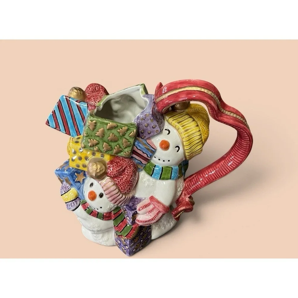 Fitz & Floyd 1995 Frosty Folks Snowman Christmas Pitcher 48 ozs Gifts Holiday